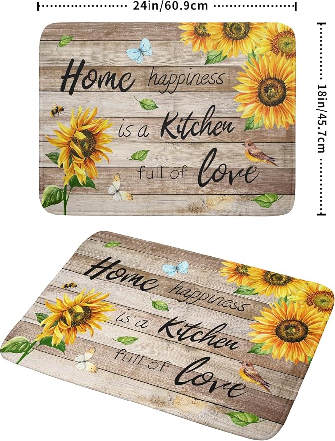 Sunflower Floral Dish Drying Mat for Kitchen Countertop 18x24 inch Rustic Wood Washable Microfiber Absorbent Dishes Drainer Rack Pad