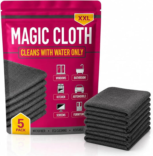 Magic Cleaning Cloth Thickened 5 Pack - 16x12 Inch Reusable Microfiber Cleaning Cloths, Streak-Free & Lint-Free for Glass, Window, Kitchen, Stainless Steel, Cars & Screens (5Pack)