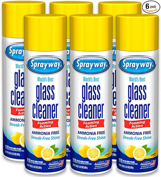 Sprayway Glass Cleaner Lemon Scent Foaming Aerosol Spray, 19oz, Pack of 6 | Ammonia-Free, Streakless, Fast-Acting | Cleans & Polishes Glass Surfaces | Removes Fingerprints, Dust, Dirt, Smoke Film | Ammonia-Free, Streak-Free Shine, Fast-Drying | for Win...