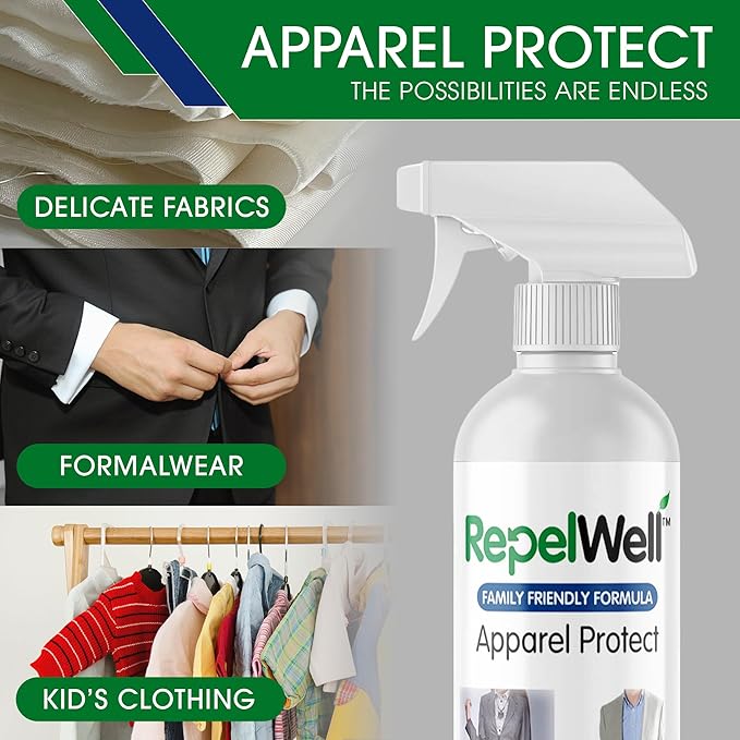 RepelWell Non Toxic Fabric Protector Spray for Clothing & Apparel, 12 oz | Repels water, spills, dirt and everyday stains from clothing and apparel.