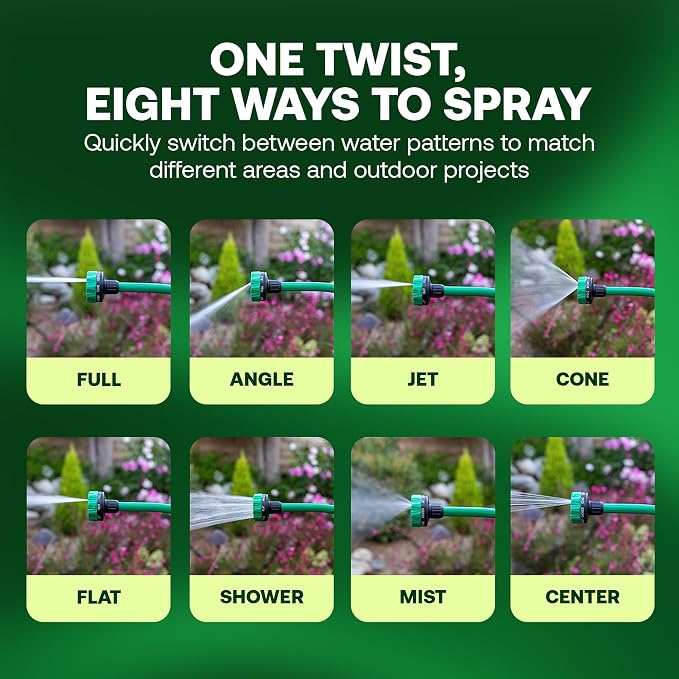 Rain Bird TRNZL8PWAND16 Watering Wand Garden Hose Nozzle, 16 Inch -Front Trigger with 8 Spray Patterns, Flow Control Knob, Trigger Lock, Non-Slip Ergonomic Grip, 3/4 Inch GHT Connection, Green & Black