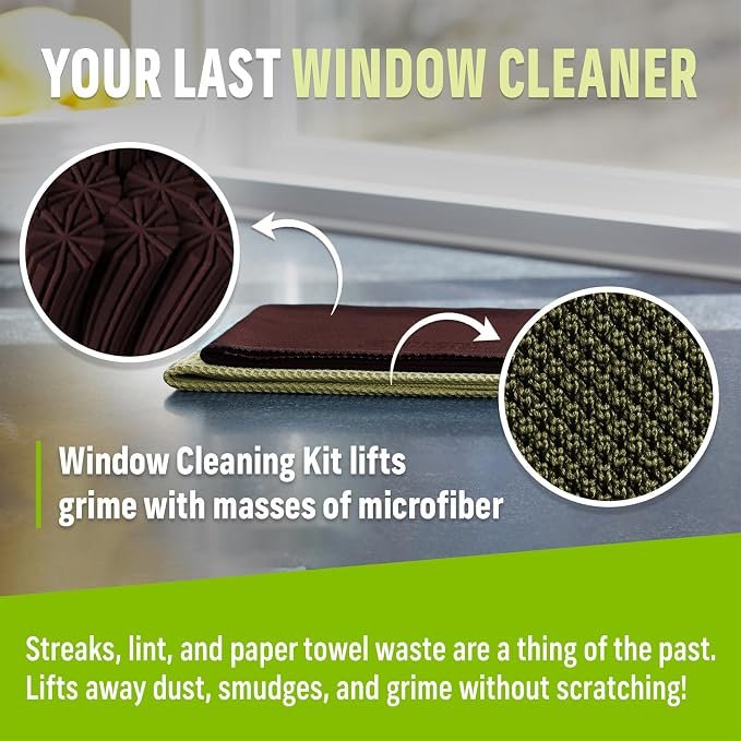 E-Cloth Window and Glass Cleaner Kit, Just Add Water - 1 Kit | Chemical-Free Cleaning - Reusable & Machine Washable Towel, Versatile Use for Mirrors, Cars, & Lenses, Winter Green