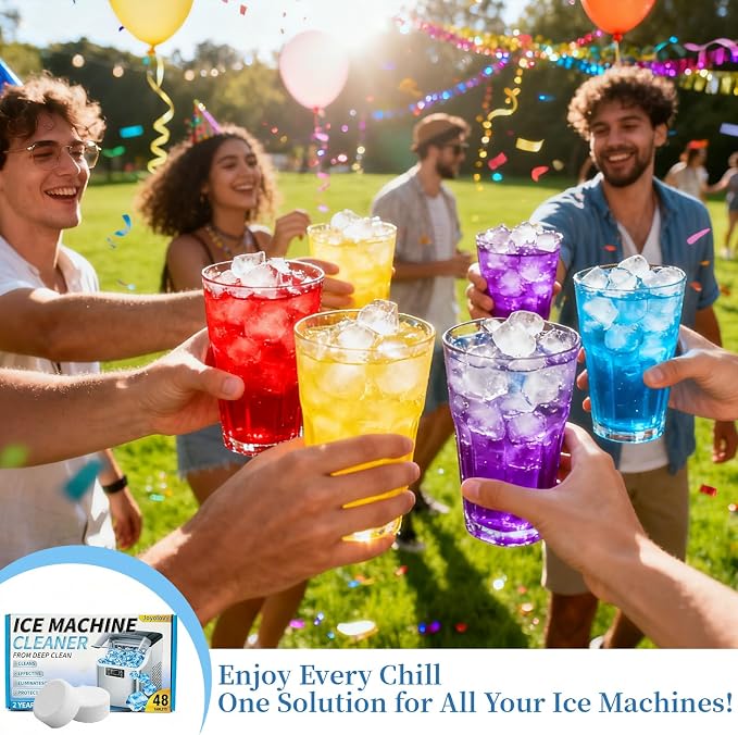Ice Machine Cleaner Tablets Descaler, 48 Pack Ice Maker Cleaner, Nickel Safe Scale for Countertop Portable Nugget Ice Makers Cleaning, Remove Hard Water Buildup, Odor-Free