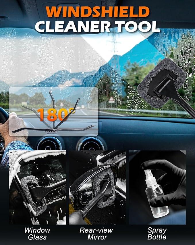 Windshield Cleaner Tool, 18Pcs Car Interior Detailing Brush Set, Inside Windshield Cleaning Kit with 200g Cleaning Gel, Duster Brush, 2 Microfiber Pads, Car Detailing Supplies for Men (Gray)