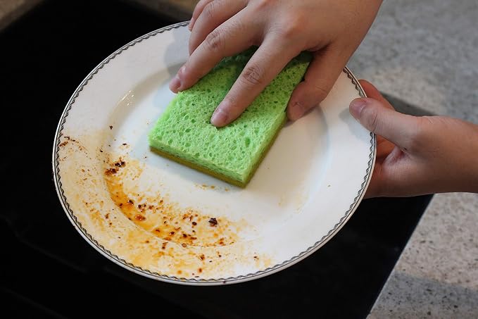 SCRUBIT 48 Pack Natural Sponges - Biodegradable Compostable Cellulose and Coconut Natural Sponges for Dishes, Eco Friendly Non Toxic Kitchen Sponge