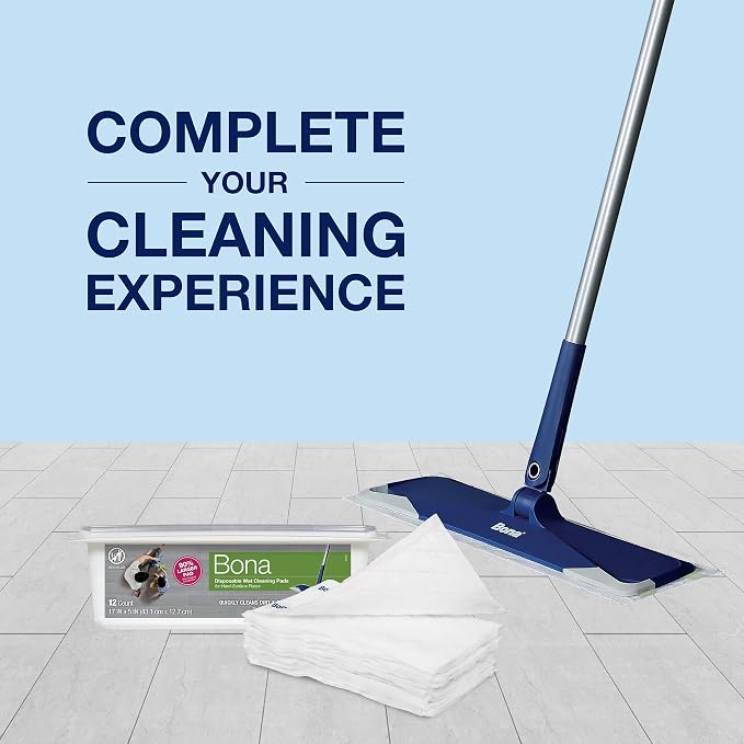 Bona Multi-Surface Floor Disposable Wet Cleaning Pads - - Residue-Free Floor Cleaning Solution for Stone,Tile,Laminate,and Vinyl Floors,12 Count (Pack of 6)
