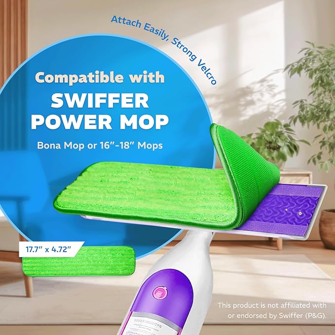 3 Pack 18 inch Reusable Microfiber Mop Pads, Compatible with Swiffer PowerMop and Bona Mop, Machine Washable Cloths, Scraper Included, for All Floor Cleaning, Wet Dry - 16"- 18"