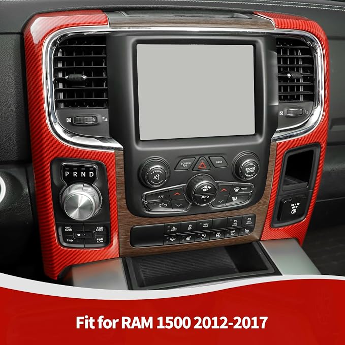 RT-TCZ for RAM Center Console Dashboard Air Vents Trim Cover for RAM 1500 2012-2017 Red Carbon Fiber Interior Accessories 2pcs