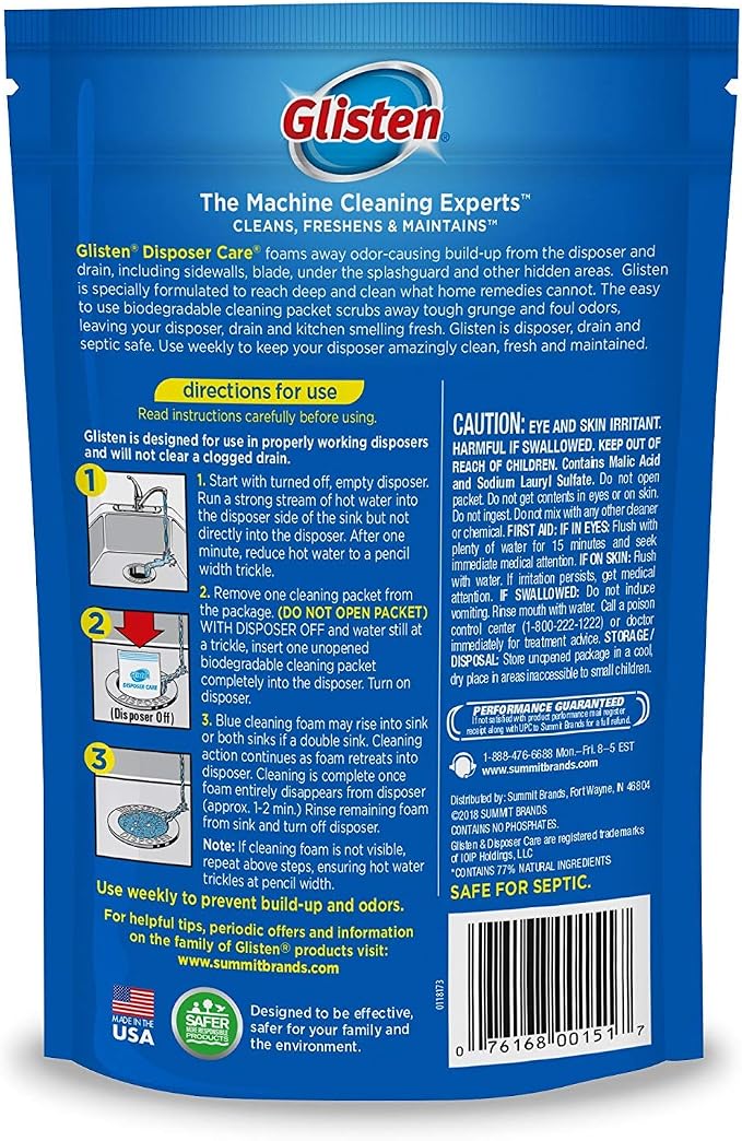 Glisten Garbage Disposer Cleaner, Lemon, 4.9 Oz, 4 Count (Pack of 2)