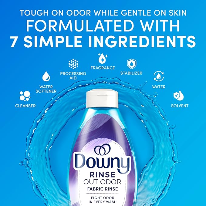 Downy RINSE & REFRESH Laundry Odor Remover and Fabric Softener, Fresh Lavender, 48 fl oz, Safe on ALL Fabrics, Gentle on Skin, HE Compatible