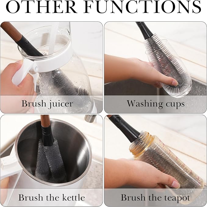 2-in-1 Garbage Disposal Brush with Gap Cleaner, 14" Extra Long Handle Cleaning Brush for Removing Residue, Odor, Build-Up, Universal Kitchen Sink Drain Cleaner (Walnut Color)