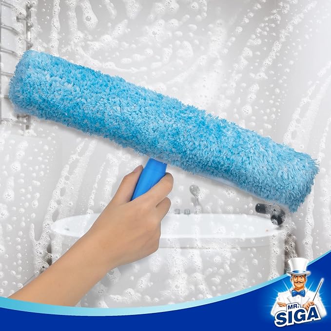 MR.SIGA Professional Window Squeegee & Microfiber Window Scrubber, 14 inch | 2 in 1 squeegee window cleaner tool