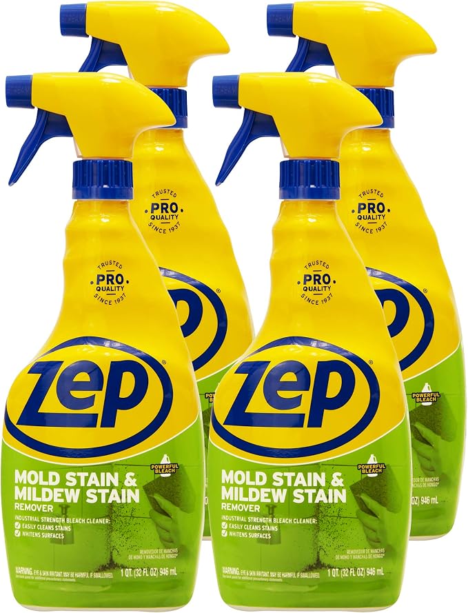Zep Mold Stain and Mildew Stain Remover - 32 oz (Pack of 4) ZUMILDEW32 - Professional Strength No Scrub Formula