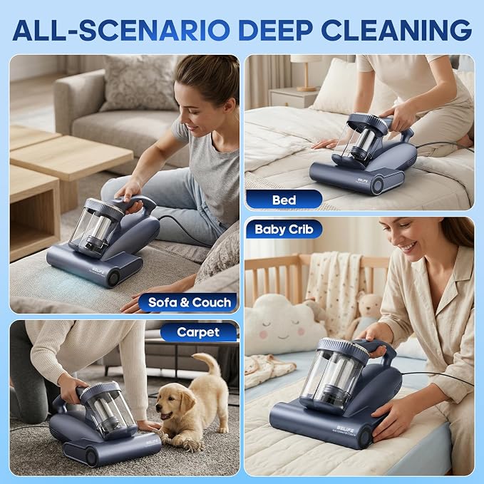 Belife M11 Mattress Vacuum Cleaner with UV & Hot Air for Deep Cleaning | 18Kpa 550W Bed Vacuum with HEPA Filter, Powerful Strong Suction Handheld Couch Cleaner for Sofa Pillows Dust Pet Hair, Corded