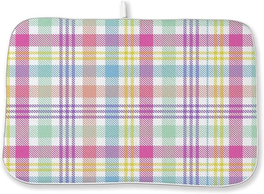Easter Checkered Dish Drying Mat 18x24 Inch Colorful Buffalo Plaid Drying Mat Gingham Spring Holiday Absorbent Dish Drying Pad Dish Rack Drainer Mats for Kitchen Dining Counter
