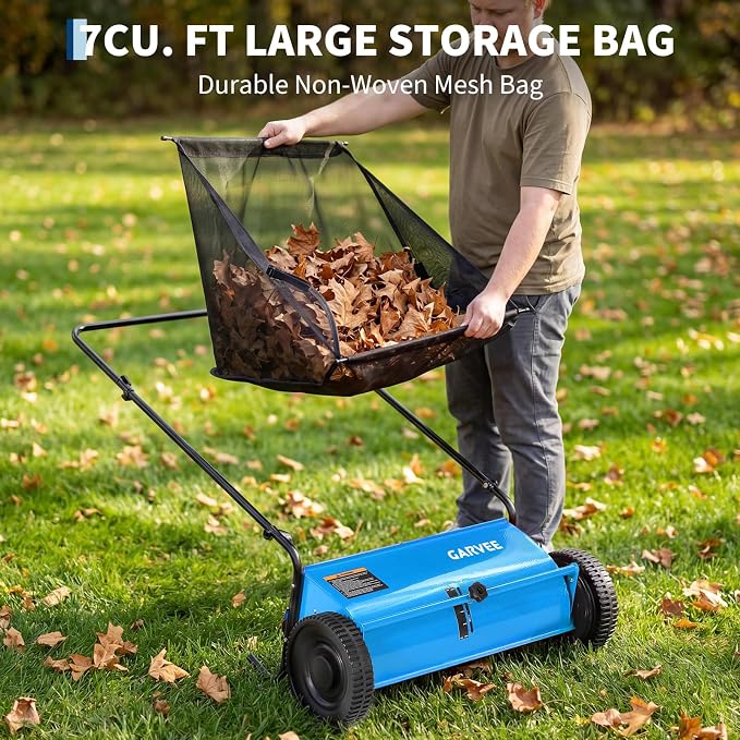 Push Lawn Sweeper 26Inch-Heavy Duty Walk Behind Leaf Collector and Yard Sweeper for Outdoor,Patio,Driveway,Garden Grass Sweepers,4 High Speed Spinning Brush,7 Cu. ft. Hopper Capacity | Yard Sweeper for Outdoor,Patio,Driveway,Garden Grass Sweepers,4 Hig...
