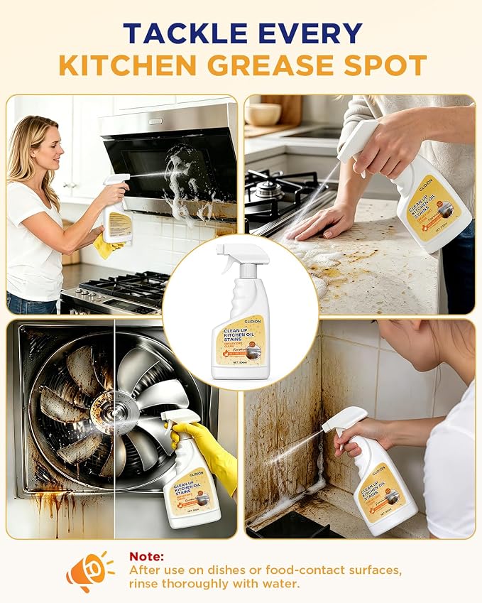 Heavy Duty Kitchen Degreaser Spray, All-Purpose Grease Cleaner for Range Hood, Stove, Countertop, Microwave & Backsplash, Non-Corrosive Safe Formula with Foam Sprayer, 16.9 Fl Oz * 2PCS