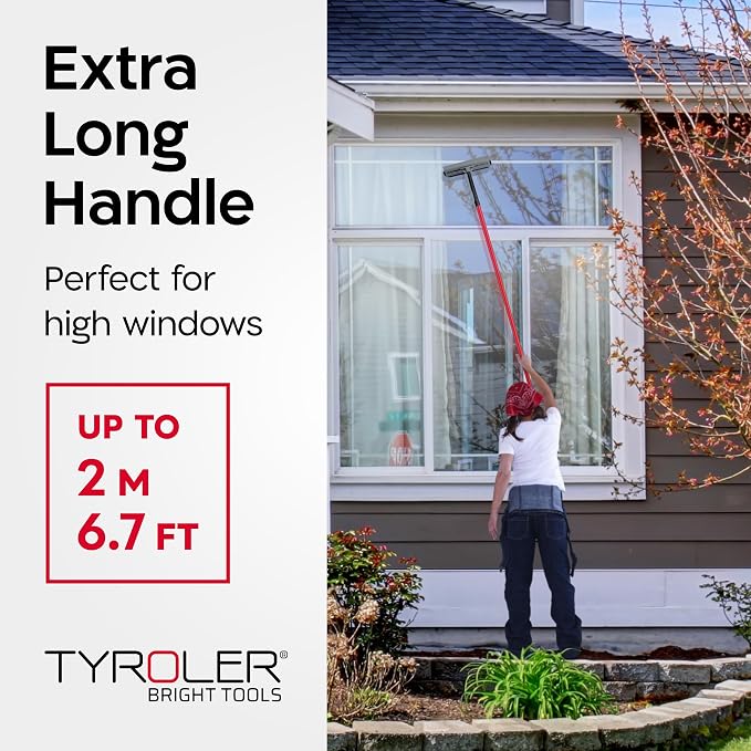 Tyroler Window Washing Kit with Extension Pole 12"-80", 100% Silicone Head | | 5-Part Window Squeegee with Extension Pole | Professional Windows Squeegee for Home & High Glass | Window Cleaner Tool