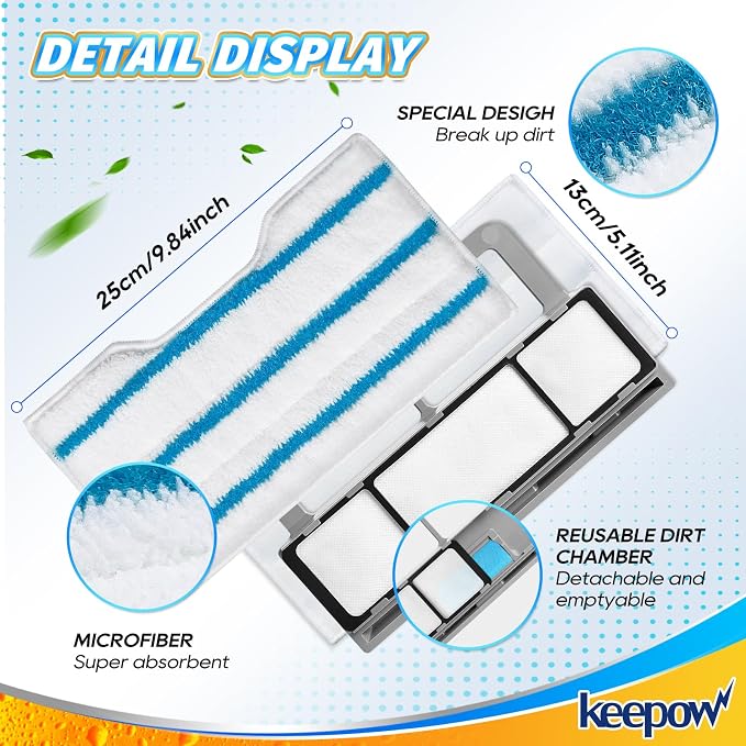 KEEPOW Reusable Mop Replacement Pads Compatible with Shark Vac Mop VM252 | VM401 VM180 VM200 VC205 VM250 QM250 VM190, Washable Vacuum Mop Pad Refills, Upgraded Dirt Chamber for Floor Mop (1+3+6 Pads)