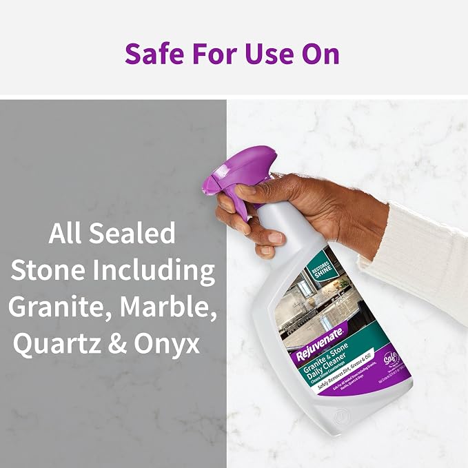 Rejuvenate Granite & Stone Daily Cleaner Cleans Sealed Stone Countertops Including Granite, Marble, Quartz And Onyx Removing Dirt, Grease And Oil And Restoring Shine, 32 Ounces