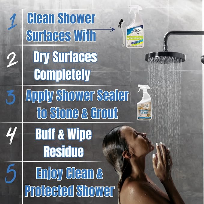 Black Diamond Stoneworks Natural Stone Shower Sealer Quart + Ultimate Grout Cleaner with Brush Quart (2-Pack) – Seals & Protects Showers, Deep Cleans Tile & Grout