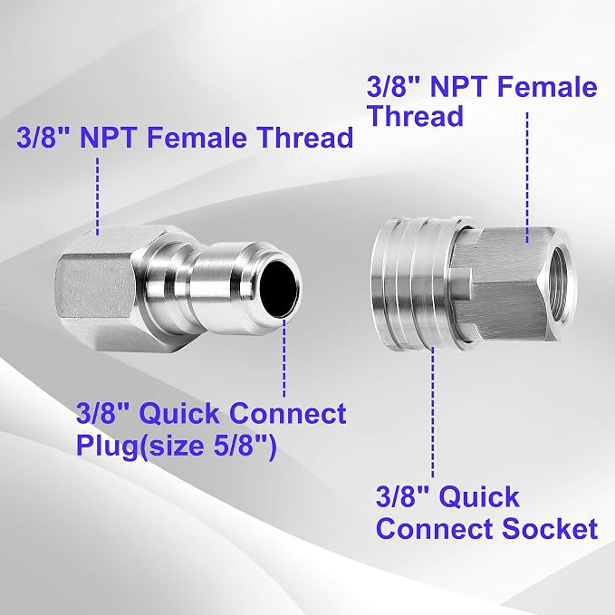 M MINGLE Pressure Washer Adapter, 2 Sets 3/8 Inch NPT Quick Connect Fitting | Stainless Steel Pressure Washer Fittings, Female Power Washer Quick Disconnect Kit, 5000 PSI