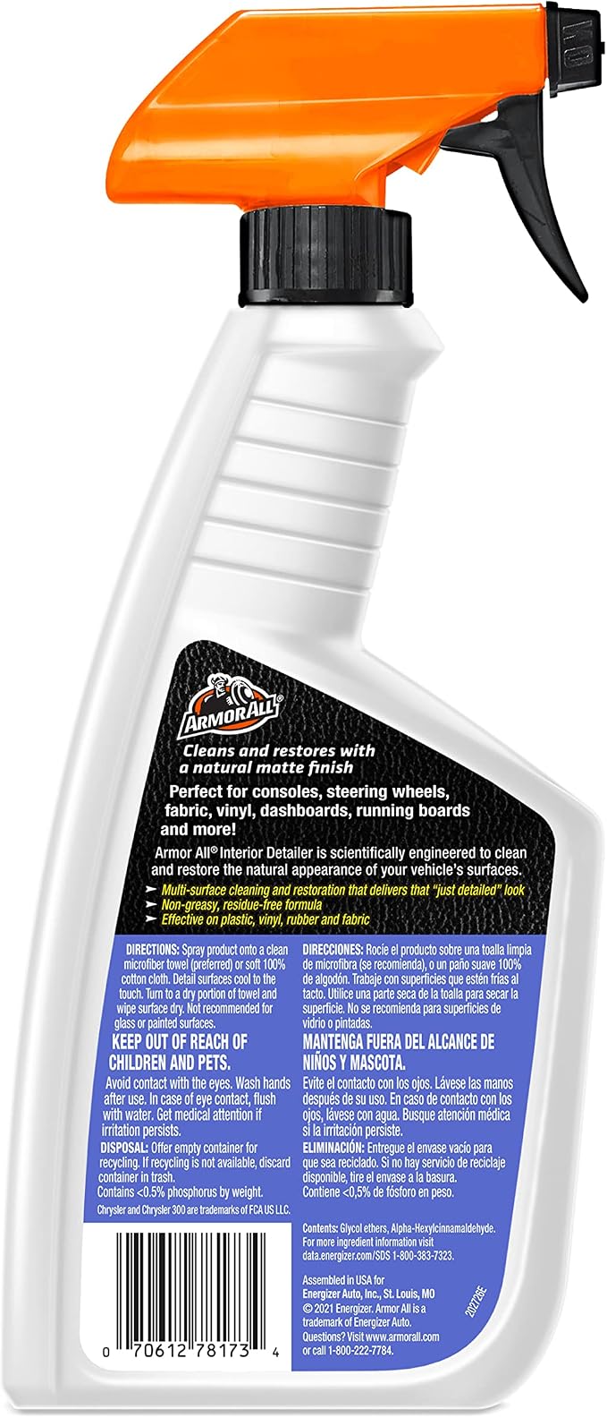 Armor All Interior Car Cleaner Formula, Detailer for Cars, Truck, Motorcycle, 16 Fl Oz, Pack of 6, 78173-6PK