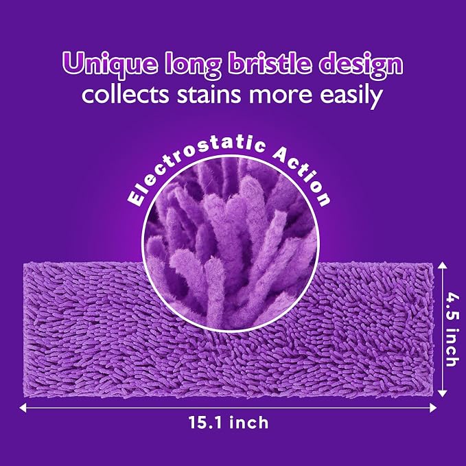 UNIMADE Reusable Mop Pads for Swiffer PowerMop, 8 Pack Microfiber Refill | Mop Pad with Scrubber Strips for 13''-15'' SprayMop, Washable Mop Pads Use for Most Floor Types, Designed for Pets - Purple