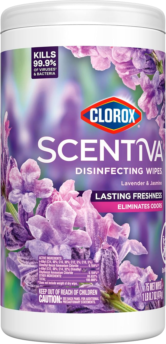 Clorox Scentiva Disinfecting Wipes, Lavender and Jasmine, Antibacterial, 75 Count