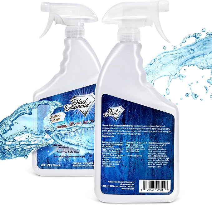 Black Diamond Stoneworks Soap Scum Remover – Natural Stone Safe Shower Cleaner for Marble, Granite, Travertine, Tile & Glass – Removes Soap Scum, Hard Water Buildup & Residue