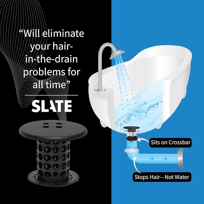 TubShroom Bathtub Drain Hair Catcher – in-Drain Tub Strainer & Clog Prevention Protector, Fits Standard 1.4”–1.75” Tub Drains, Easy Clean, Captures Human & Pet Hair Out of Sight (Matte Black)