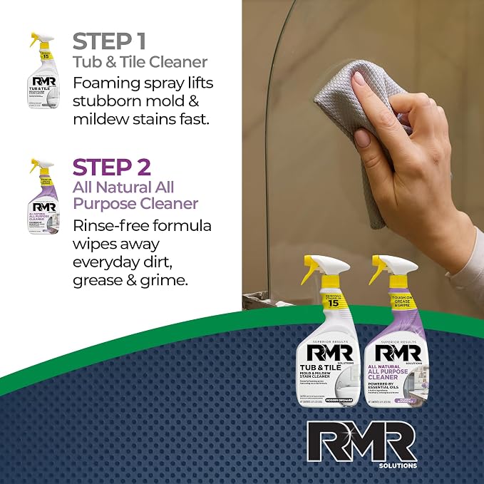 RMR Surface Saver System – Tub & Tile Stain Remover + All Natural All Purpose Cleaner, 2-Step Bathroom & Surface Cleaning Bundle for Tile, Grout, Shower, Tub, Counters & More, 2–32 Oz Bottles