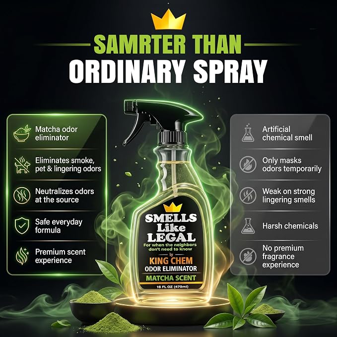 Smells Like Legal™ Matcha Odor Eliminator Spray - Powerful Commercial-Grade - Eliminates Smoke, Pet & Food Odors at source - Fabric-Safe, Non-Staining - Biodegradable Air & Fabric Freshener -16 oz | Commercial-Grade, Eliminates Smoke, Pet & Food Odors,...