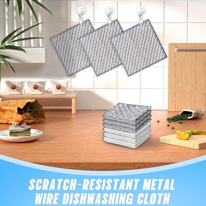 Wangjinpeng10 Pcs New Upgrade 4-Layer Metal Dish Cloths, Non-Scratch Odor-Free Multipurpose Wire Dishwashing Rags for Wet Dry Use, Kitchen Cleaning Cloths for Dishes, Sinks & Stove Tops(7.87X7.87)