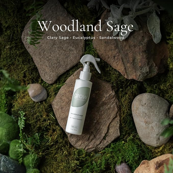 Grow Fragrance Certified Non Toxic, 100% Plant Based Fabric and Room Air Freshener Spray. Made with All Natural Essential Oils (Woodland Sage & Pacific Driftwood 2 pack) 2 x 5oz