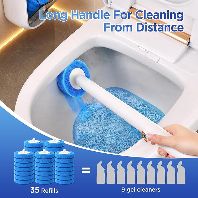 Toilet Wand Refills，Toilet Brush Replacement, Hygienic and Easy to Use for Bathroom Cleaning, Sinks, Bathtubs (Blue)
