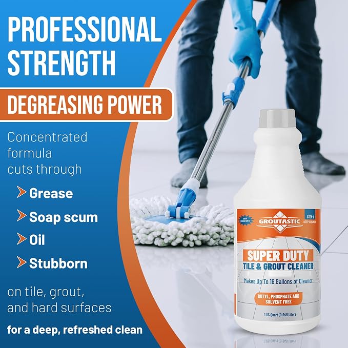 Super Duty Cleaner & Degreaser – Professional Tile & Grout Cleaner Concentrate – No Bleach, No Harsh Fumes, Non-Corrosive, Safe for Floors, Kitchen & Bathroom (32 oz)