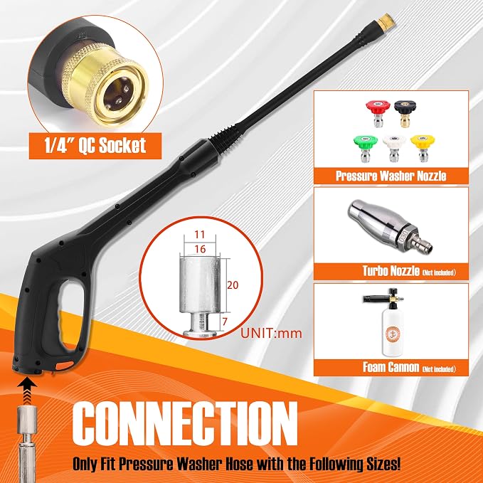 JOEJET Pressure Washer Spray Gun with Extension Wand and 5 Nozzle Tips | Compatible with Some Portland Husky Ford Pulsar ShopForce Taskforce Powerwasher