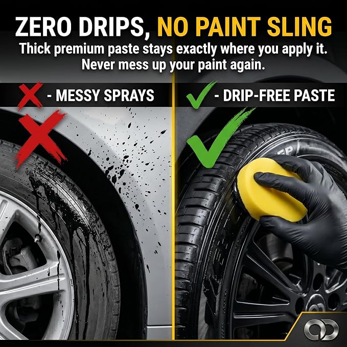 Premium Tire Coating Paste & Black Trim Restorer, Drip-Free Ceramic Rubber Polishing Wax Revives Deep Shine, UV Protection for Auto Interior Exterior, Includes Brush Towel & Sponge (1PC)