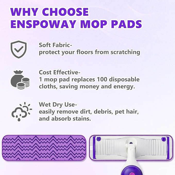 Reusable Microfiber Mop Pads for Swiffer PowerMop, 15" Washable Refills | 6 Absorbent Mopping Replacements, Wet Dry Use, for Multi-Surface Hardwood Tile Floor, Kitchen Bathroom Cleaning, Purple