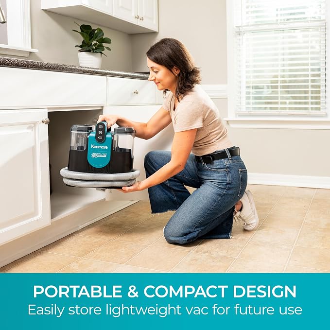 Kenmore 24V Cordless Portable Carpet & Upholstery Spot Cleaner Machine | 16Kpa Power Suction, 55Mins Runtime with Hose Cleaning Tool for Car, Pets, Area Rugs & Couches - KW1090