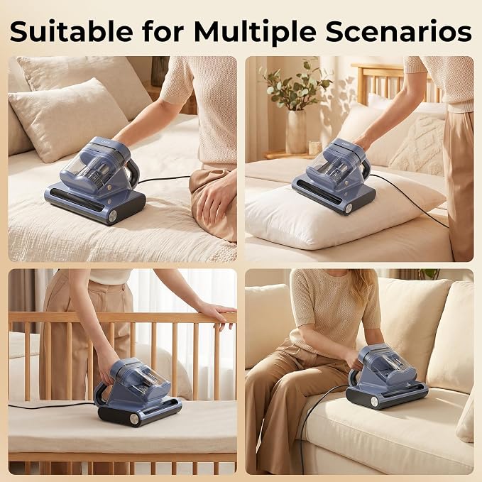 Candy Mattress Vacuum Cleaner, 16Kpa Bed Vacuum Cleaner with UV-C Light, 140°F Heat, 4 Level HEPA Filter & Ultrasonic, Versatile Handheld Vacuums for Bed, Sofa, Couch, Crib(Corded, 650W)