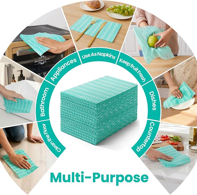 Reusable Cleaning Towels Reusable Cloths Dish Cloths, 50 Count Multi-Purpose Handy Towel, Disposabel Dry Kitchen Wipes, Durable, Absoebent, Dry Quickly, Green, Handi Wipe
