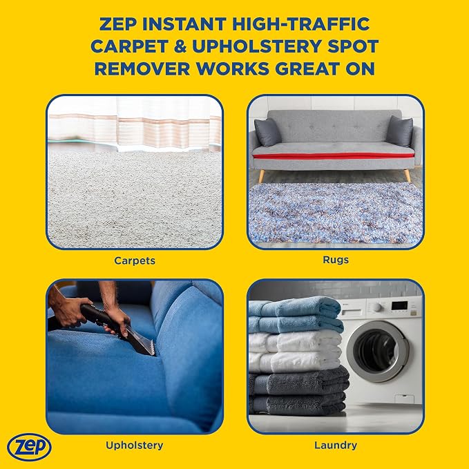 Zep Instant Carpet & Upholstery Spot Remover 19 oz (2) + Blue Rag | Removes carpet, rug, and upholstery stains with two ready-to-use cleaners and a reusable microfiber cloth - ECBD027