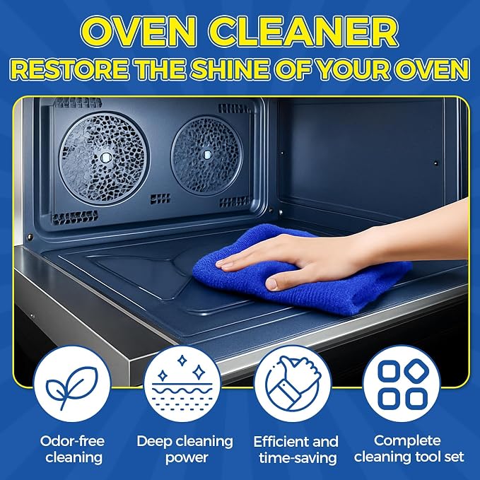 Oven Cleaner Heavy Duty 500ml, Complete Oven Cleaner Non Toxic Fume Free with Non-Scratch Scraper, Cloth, Easy Deep Clean for Racks, Grills, BBQ, Air Fryers, Kitchens, Outdoor and Vehicles