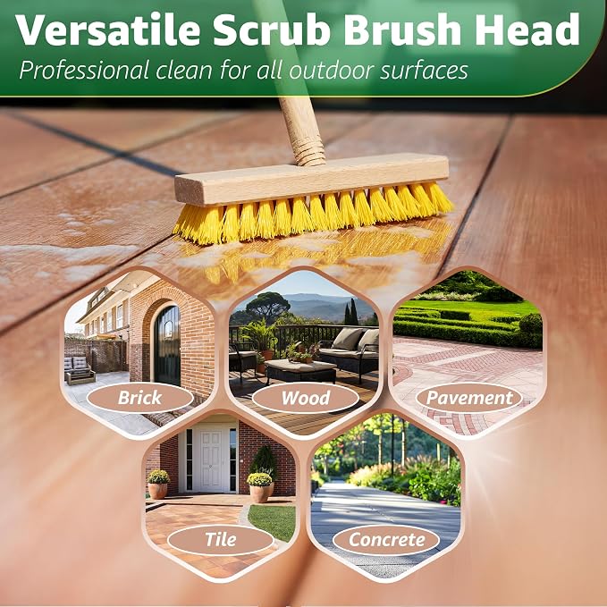 Deck Scrub Brush Head 7.87" - Heavy Duty Concrete & Wooden Deck Scrub Brush With Hard Nylon Bristles