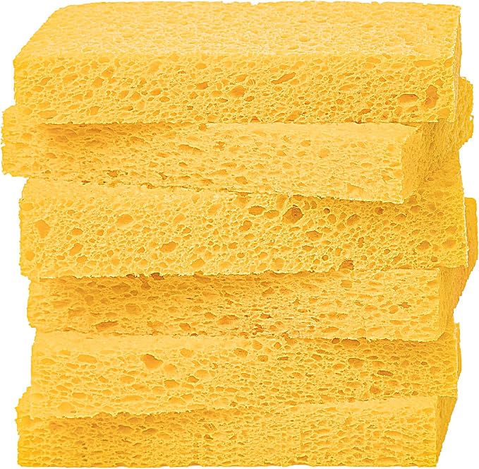 Cellulose Sponges,Heavy Duty Scrub Kitchen Sponge,Clean Tough Messes Without Scratching Sponges Kitchen,Pop Up Eco Sponges DIY Orange (6 Pack)