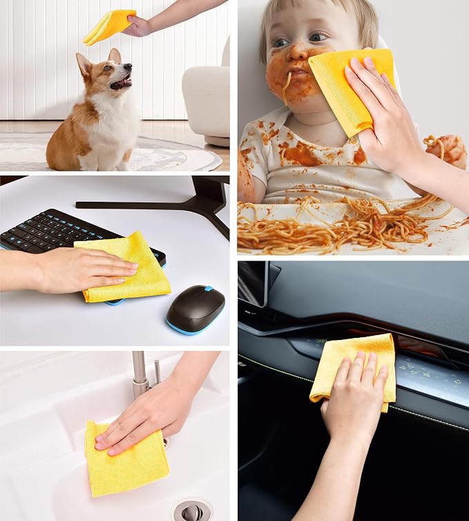 KitchLife Microfiber Cleaning Cloth Roll - Tear-Away Reusable Microfiber Paper Towels, Lint-Free, Washable, 20 Sheets for Kitchen, Car, Dishes, and Sensitive Surfaces (Yellow)