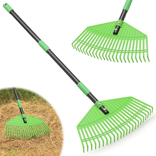 Garden Leaf Rake,16.5” Plastic Leaf Rake for Lawn,Unbreakable Nylon Head, No Harm to Lawn Grass,Yard Raking Tools for Turf Leaves Thatch Debris Pine Needle Cleanup, Lightweight for Kids Seniors