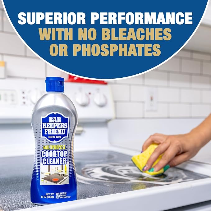 Bar Keepers Friend Cooktop Cleaner (2 x13 oz) Multipurpose Liquid Stovetop Cleanser - Safe for Use on Glass or Ceramic Cooking Surfaces, Copper, Brass, Chrome, and Stainless Steel & Porcelain Sinks